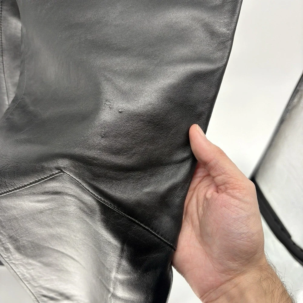 Vintage Excelled Black Genuine Leather Straight Fit Pants Grunge Biker Men 34X31